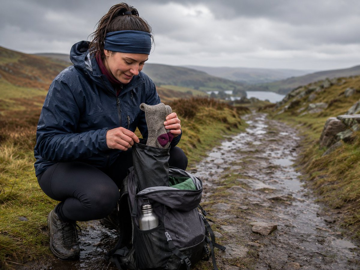 BritishEveryday's tweet photo. Wet socks can ruin a perfectly good walk faster than a bit of rain.

If the forecast looks questionable, pack one dry pair in a small waterproof bag.

They weigh almost nothing, take up hardly any room, and can make the journey home considerably nicer. 🥾🌧️

#UKWalking #WalkingUK https://t.co/3KnXiRFKMt