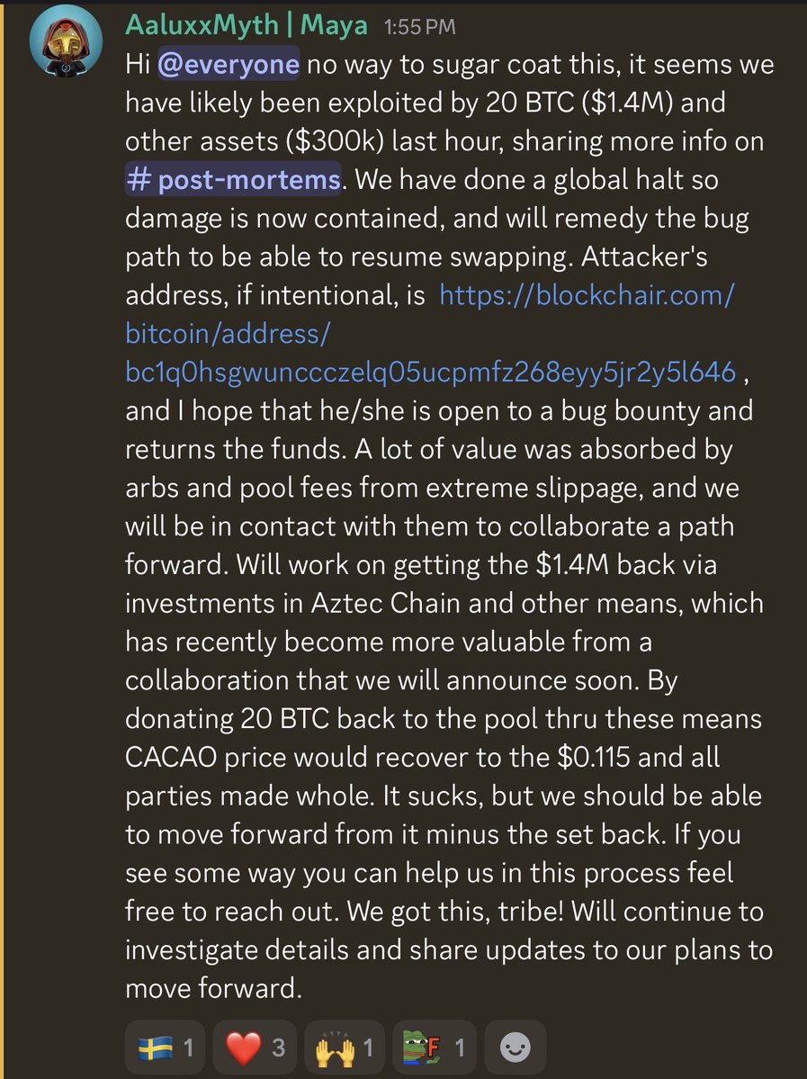 AaluxxMyth's tweet photo. Sad news 😕
Will work to fix and recover in full. We carry on. @Maya_Protocol https://t.co/EYK9BeWWLI