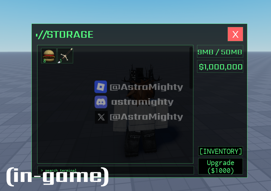 AstraMighty's tweet photo. a fun lil storage code-themed UI i made (in-game example aswell) 
dsc: astramighty

#roblox #robloxdevs #robloxui #ROBLOX #robloxstudio https://t.co/9UsO7yplpT