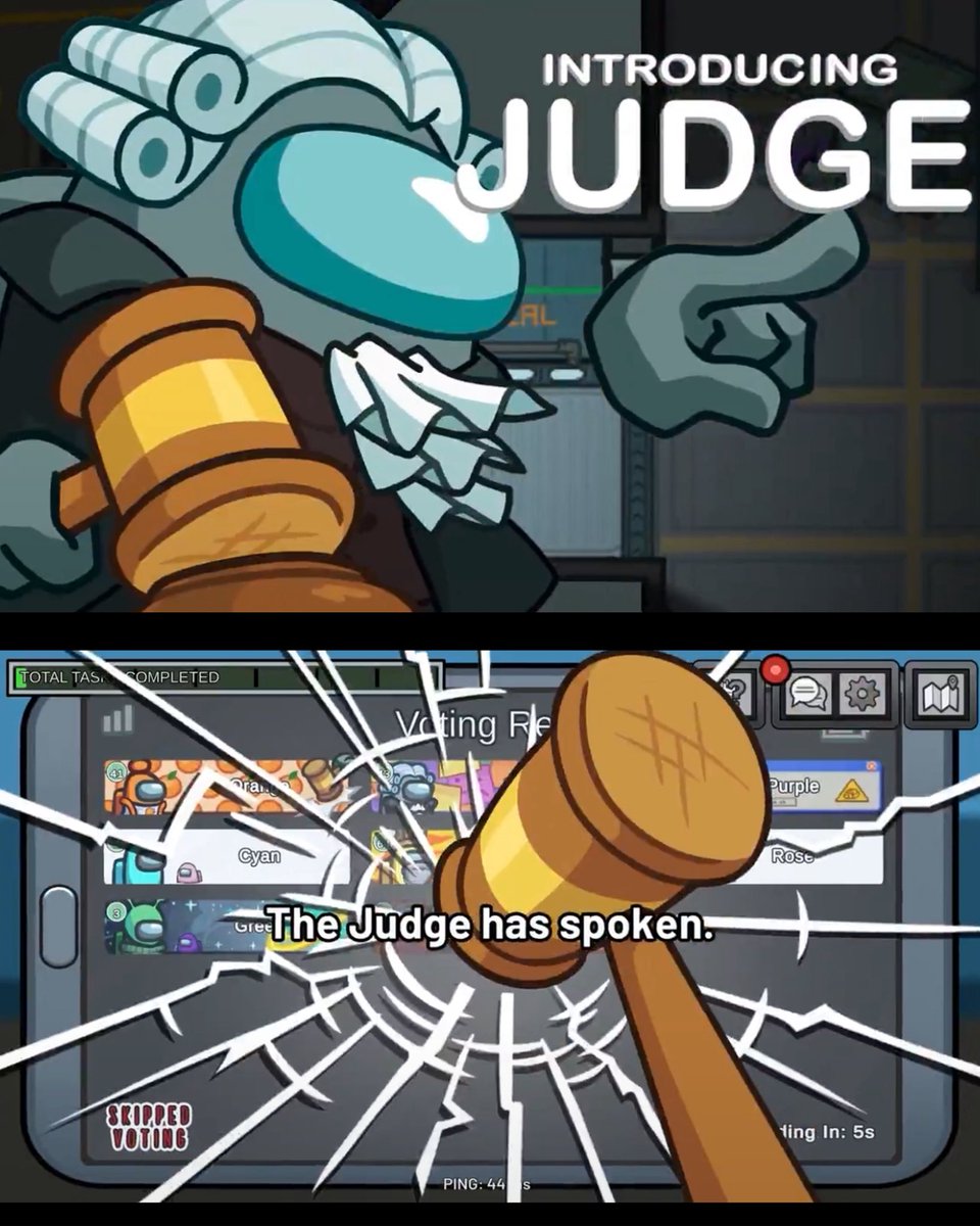 ToonHive's tweet photo. ‘Among Us’ has introduced the Judge, a brand-new role.

The Judge can take control of meetings, override everyone’s votes and choose who gets ejected. https://t.co/wTK87qu2uC