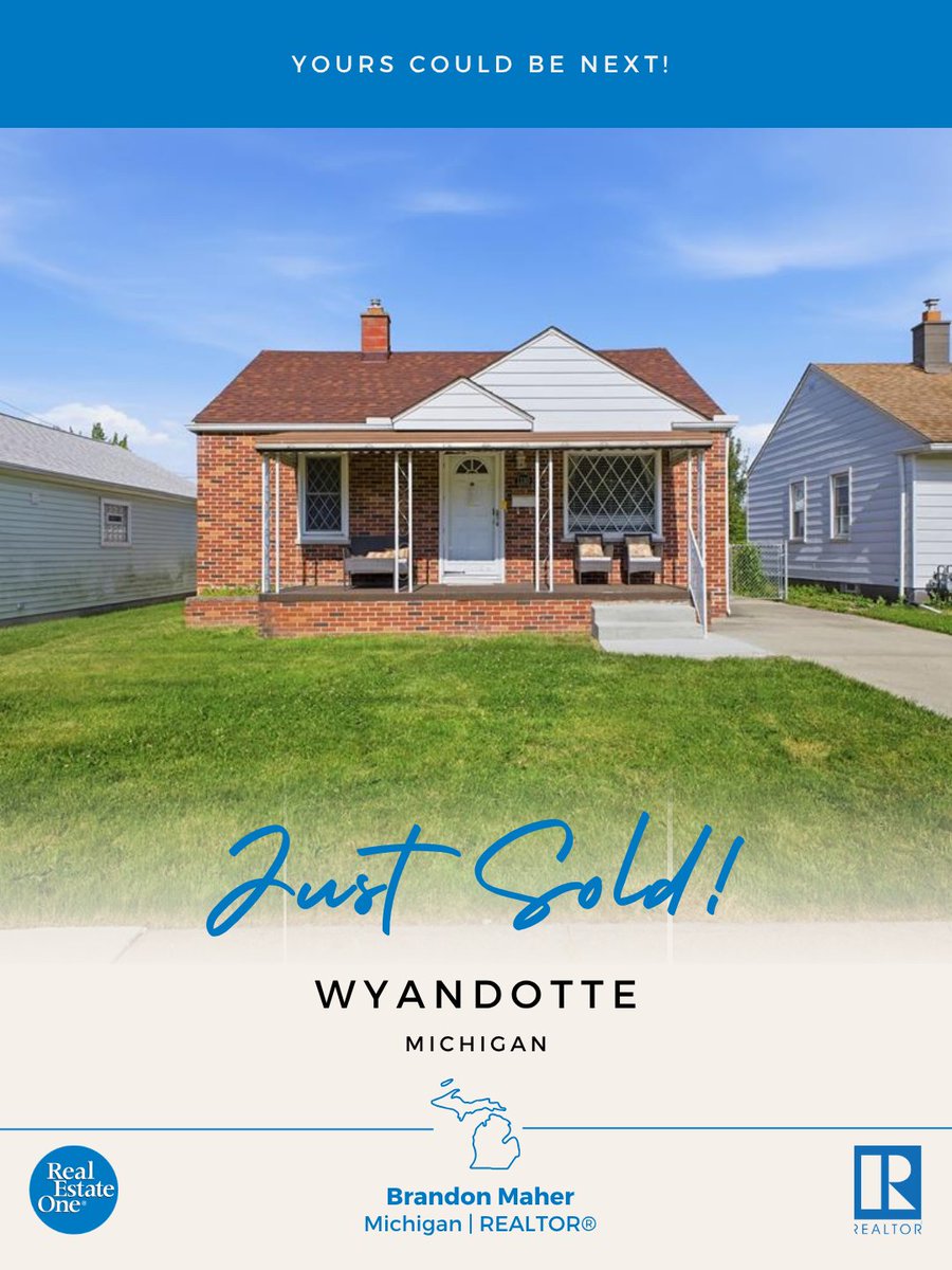 BrandonMRealtor's tweet photo. Just Sold | Wyandotte, MI😊

Ranch | 1949 | 980 sq ft. | 3 bed | 1 bath | 
1.5 car garage

Sold July 6th, 2026.

🌐https://t.co/8HNk93lOdZ https://t.co/JfE97ItHmq