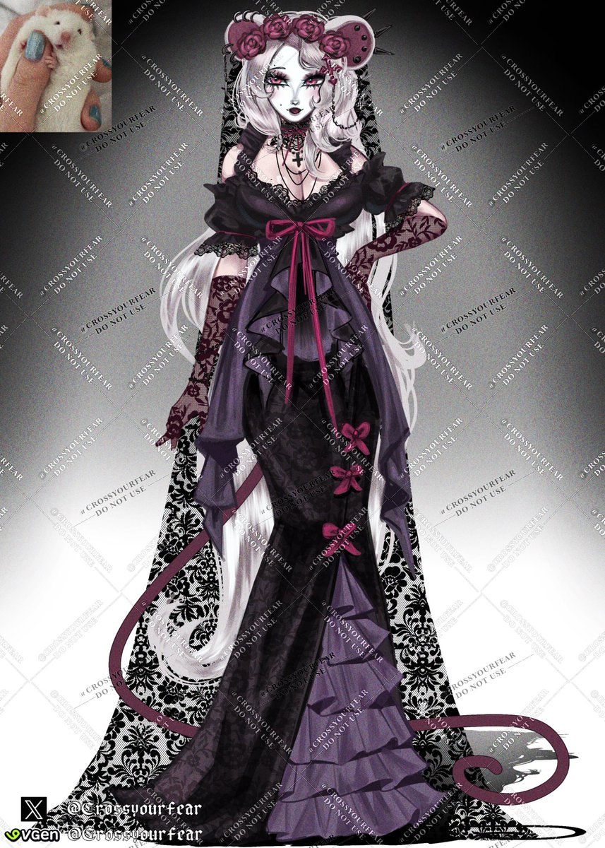 crossyourfear's tweet photo. ♱ Romantic Gothic Albino Mousey Adopt 🥀🐁 she comes with 2 hair lengths!!
♱ 45 USD on my Vgen shop
♱ shop is below or in my bio! 
#characterdesign #adoptable https://t.co/LVeiz79cYy