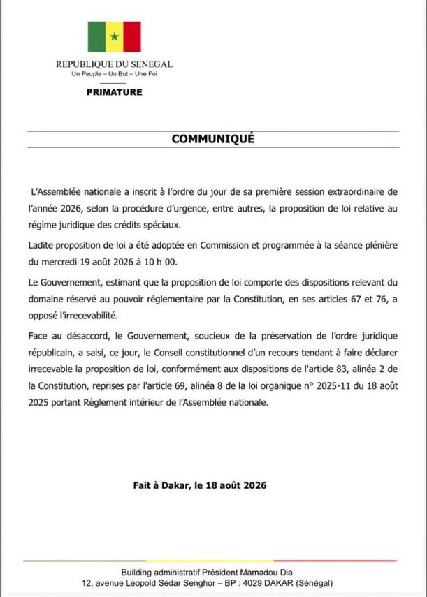 Moussa_KL's tweet photo. Aucune surprise.
Contrôle des fonds politiques,le Gouvernement saisit le Conseil constitutionnel pour irrecevabilité de la loi.
La loi ne pourra être votée qu'après avis du CC qui doit statuer dans les huits jours. https://t.co/7VIgET5W2l