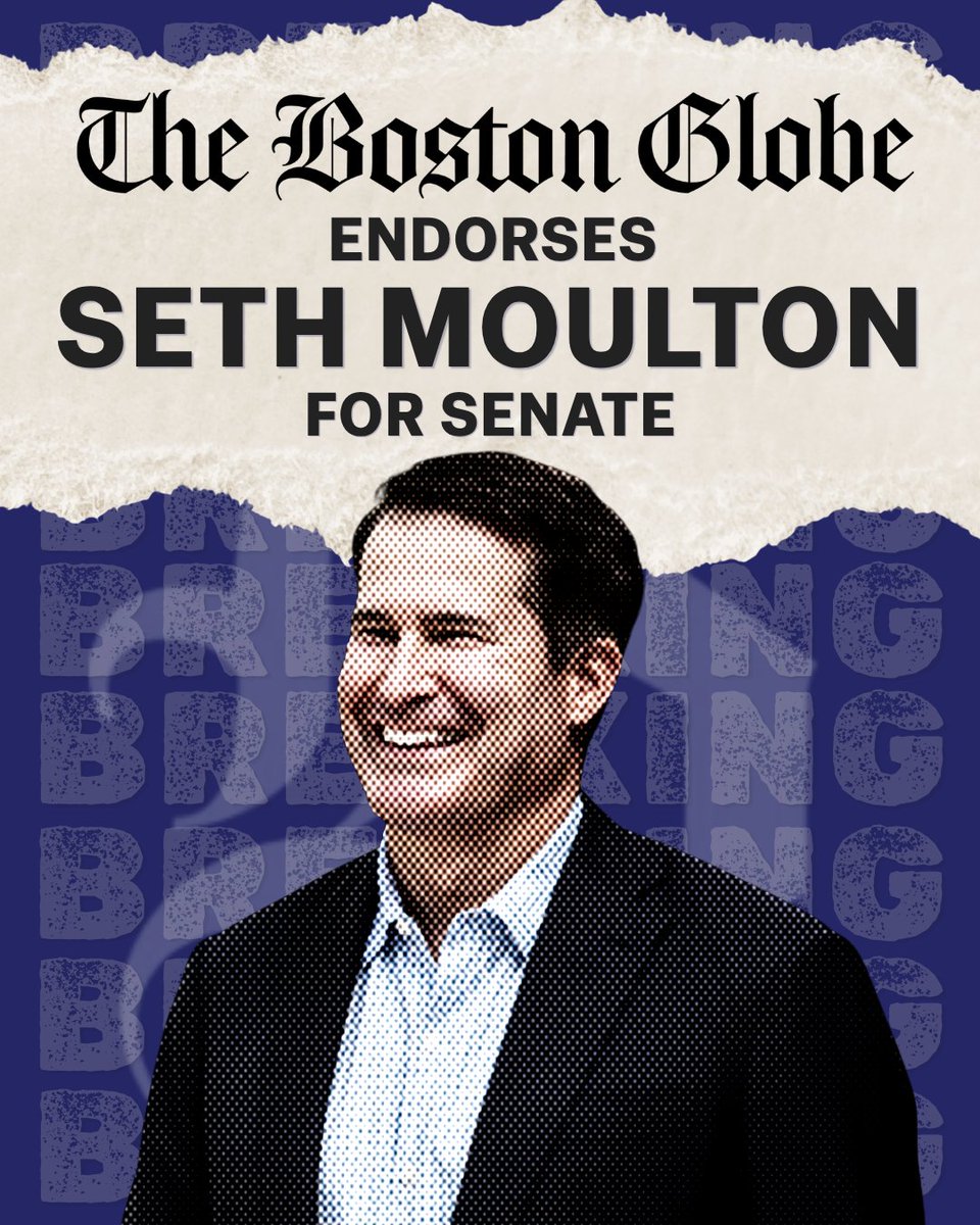 sethmoulton's tweet photo. I am honored to receive the endorsement of The Boston Globe.

When I served in the Marines, leadership meant taking on the toughest fights and delivering results. 

Massachusetts deserves a new generation of leadership focused on the future and ready to deliver. 

Let’s get to work.