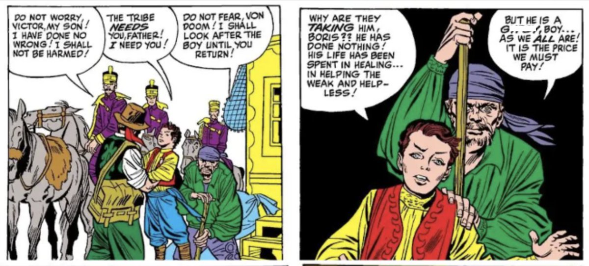 foeyeahboi's tweet photo. perceiving doctor doom as a tragic figure at his core is like utterly unavoidable. his origin story that movies refuse to adapt is that he's born into despairing circumstances and beaten down by the world as a child, orphaned and hated for the crime of nothing but his ethnicity https://t.co/dPKlyPaYMv