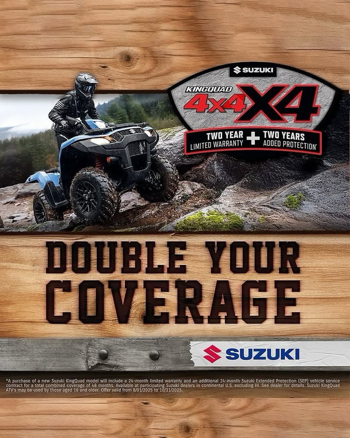 MaryMoore699361's tweet photo. Suzuki KingQuad ATVs are built for work and off-road adventure. Explore extended coverage and attractive financing options for these powerful models. Call us today at (603) 669-7220! https://t.co/7wyP8dCGPv
