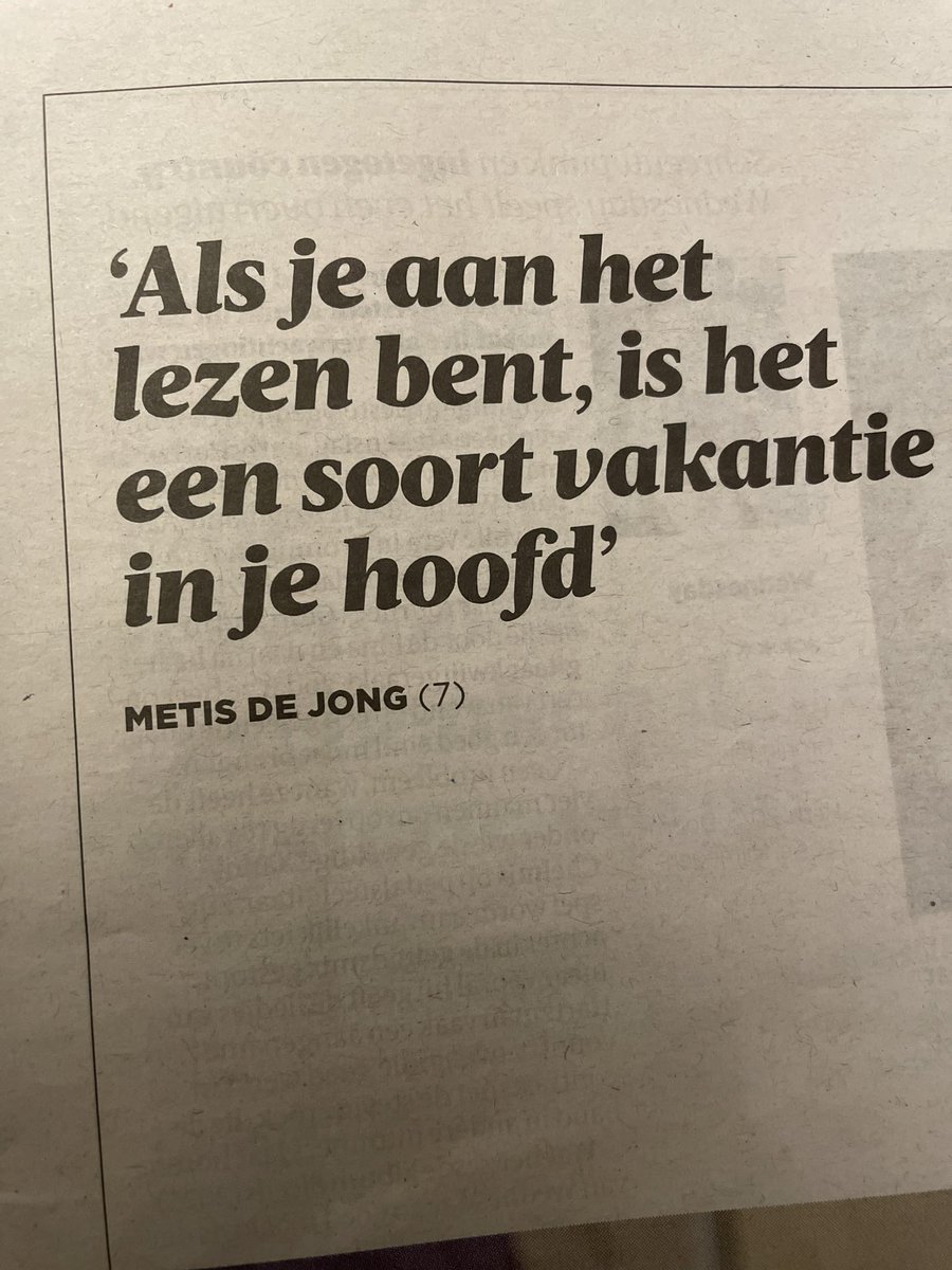 voshans's tweet photo. #Tegeltjeswijsheid…
‘Als je aan het lezen bent, is het een soort vakantie in je hoofd’
Metis de Jong (7 jaar)
(Dit ben ik / de Volkskrant)
#lezen #lees #boek https://t.co/CXMRkMV4ld