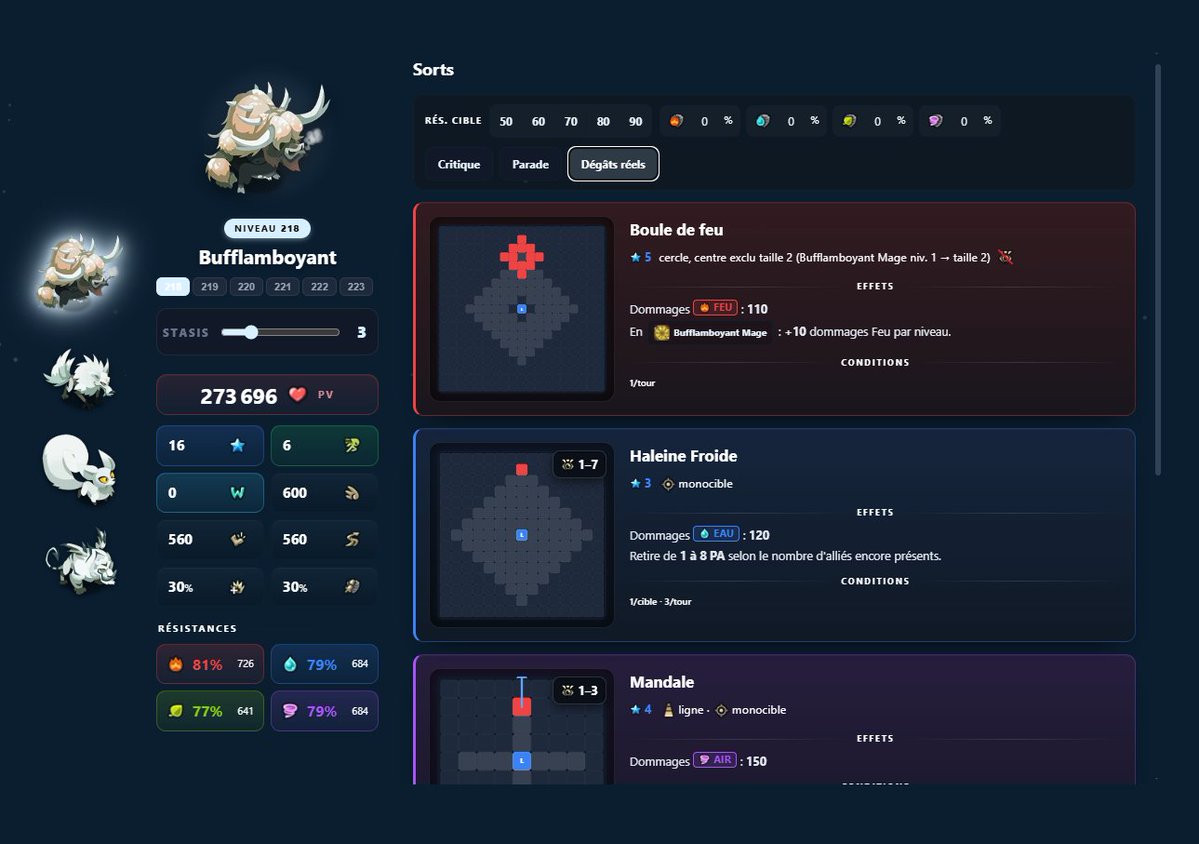 IttleDeew's tweet photo. Vous ne lancerez plus jamais un donjon à l'aveugle. 👀

Chaque monstre a maintenant sa fiche de stats complète sur Stratfu : sorts, portées, résistances, PV, CC, parade…

Mais le vrai game-changer 👉 vous entrez VOS résistances, et le site calcule les dégâts réels que chaque sort va vous infliger. 
110 dommages de base sur 70% de résistances  → 3 296 dommages feu encaissés pour de vrai

Anticipez, ajustez, passez le donjon. 💪
👉 https://t.co/VJQNYwR3Tu
#Wakfu