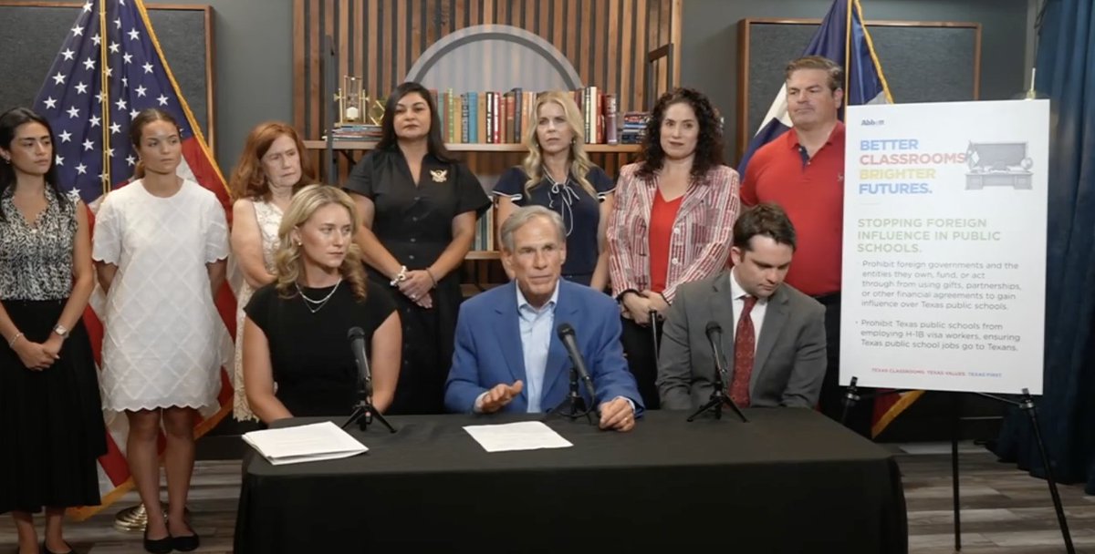 CurrentRevolt's tweet photo. JUST NOW: @GregAbbott_TX calls for legislation on total ban on H-1B workers in Texas public schools. "Exactly ZERO Texas public school employees should be here on H1-B visas."