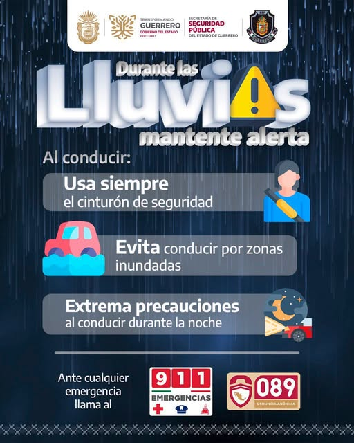 CuidaTv's tweet photo. Durante las lluvias, maneja con precaución. Actúa con responsabilidad cuidando de ti y los tuyos evitando cruzar por zonas inundadas o arroyos.

Revisa las condiciones de tu vehículo.

Tu seguridad es una prioridad.
#EnGuerreroPrevenimos https://t.co/4tJ7xzQjRz