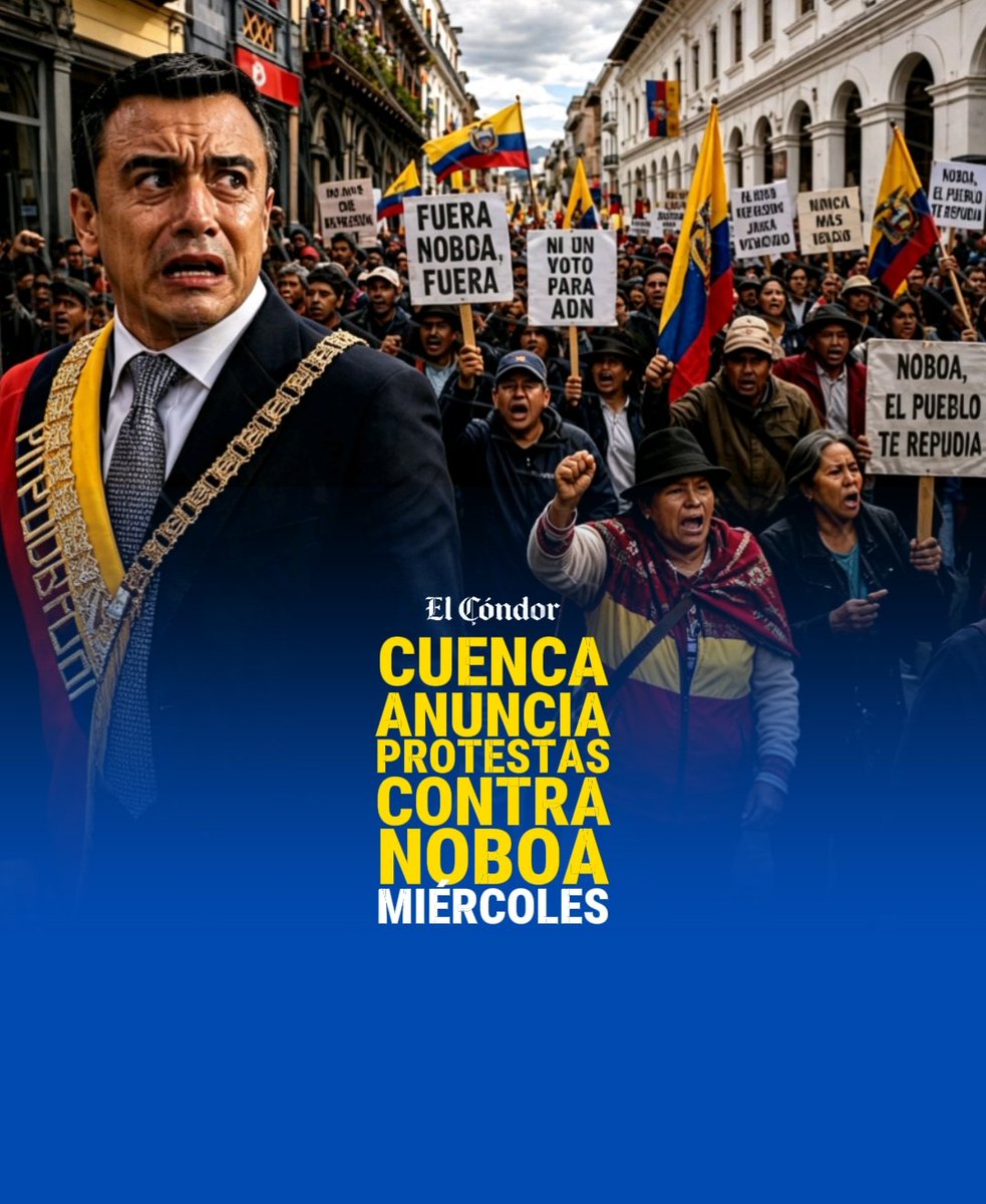 ElCondor_EC's tweet photo. 🚨 PROTESTA EN CUENCA ESTE MIÉRCOLES
 
Organizaciones sociales convocan a movilización contra el Gobierno de Daniel Noboa, este miércoles a las 17:00 frente a la Gobernación del Azuay. Exigen respuestas en salud, seguridad, trabajo y educación. ¡Ciudadanos y colectivos están invitados!

#Cuenca #Protesta #Azuay #Ecuador #Movilización