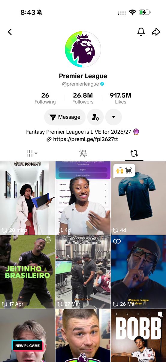 theberneese's tweet photo. The last two reposts from the Premier League page on IG and TikTok are both for my content🥹❤️ https://t.co/5R6bjHURSh