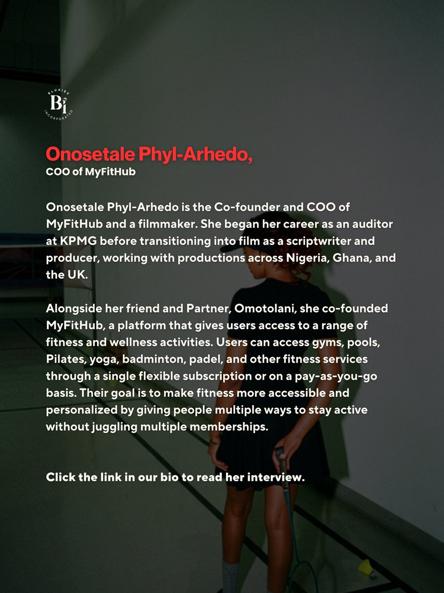 BluxiesInc's tweet photo. For Global Wellness Day, we sat down with Onosetale Evidence Phyl-Arhedo, Co-Founder &amp; COO of MyFitHub, to talk about wellness, accessibility, movement, community, and what it really means to build a healthier lifestyle in a way that works for you. https://t.co/wORF7Z8vTg