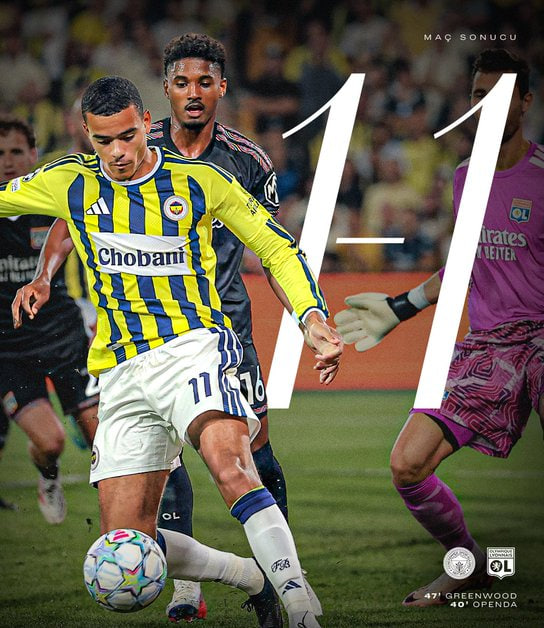 milliresmix's tweet photo. Temsilcimiz Fenerbahçe, UEFA Şampiyonlar Ligi play off turu ilk maçında sahadan beraberlikle ayrıldı. Fenerbahçe 1-1 Olympique Lyonnais https://t.co/YPFNO0t3iB