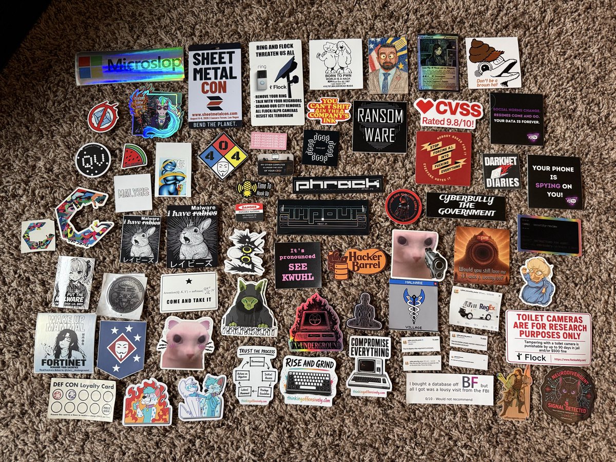 rekdt's tweet photo. Here’s the first of my sticker dumps from defcon

Tag yourself if you see your stickers https://t.co/gI5SsoVwJw
