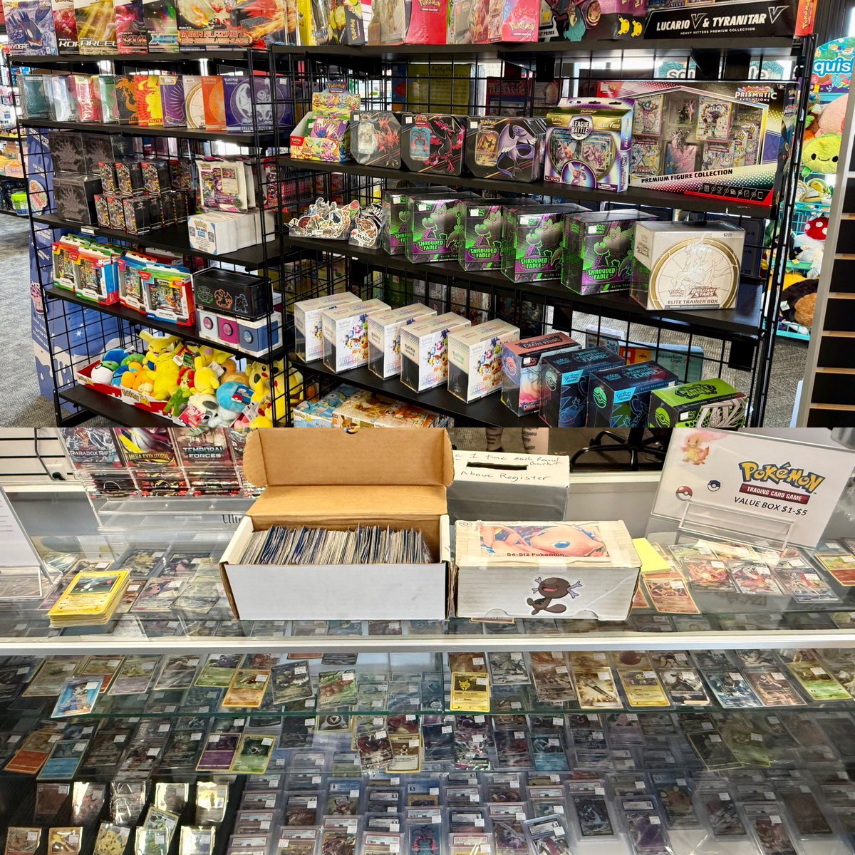 MoomooMarketTCG's tweet photo. Today’s Pokémon market research brought us to Game Universe - Mequon.

They have the sealed product you come to expect, a decent selection of singles, $1, $1-$5 and $6-12 boxes of singles, minimal bulk, and a nice playing section.

We picked up 29 cards from the $1-$12 singles boxes, including 2 @yukayuka we don’t have in our collection.

In general, the prices seem a bit high. The nicer cards we picked up seemed to be $1-$3 overpriced. The bulk was $.35/card, and not the best selection. In general, we like to see bulk at $.25/card, tops. 5/$1 is the best we usually see.

On a final note, they are always very nice to our son, and today gave him a league pack.

🔴🔴🔴⚫️⚫️⚫️
We rate our experience 3/6 Poké Balls.