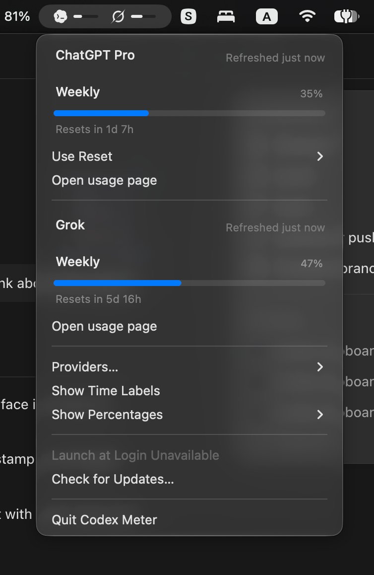samuelgozi's tweet photo. Playing around with replacing Codex Meter’s NSMenu with a Reaper UI surface rendered in Odin. Now the menu-bar dropdown can contain any regular UI component. https://t.co/zVWcFTCNzZ