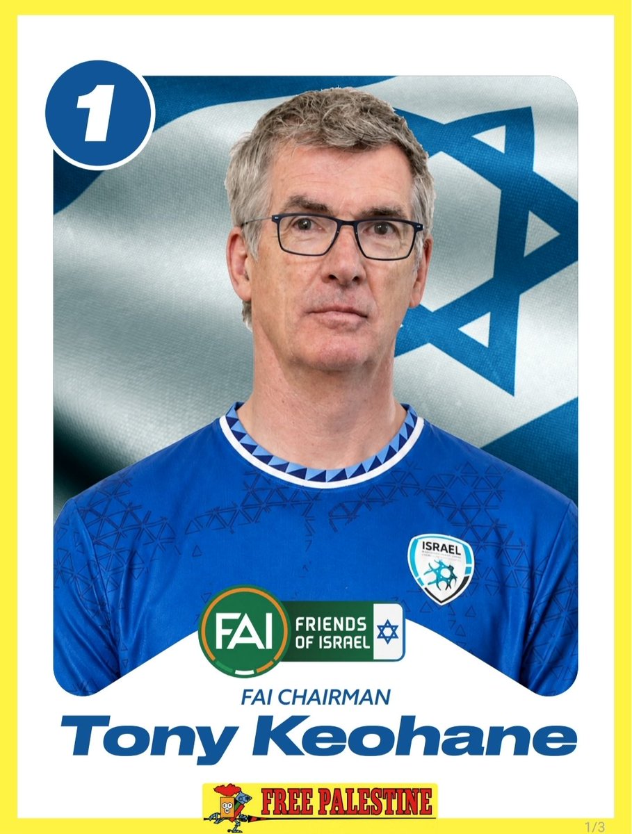 StopTheGameEire's tweet photo. Welcome to our new “FAI - Friends of Israel” football sticker collection.

You can collect all 17 stickers featuring key FAI people that we know are using our national men’s team to whitewash genocide!

Today it’s sticker Number 1!
Meet Tony Keohane, FAI Chairperson.
#stopthegame https://t.co/o5GES1hfIy