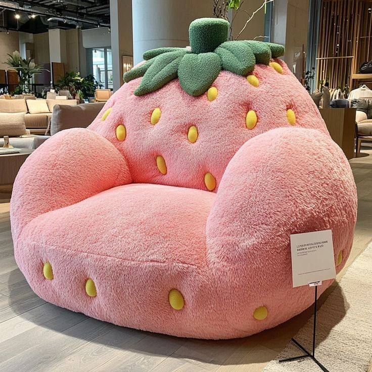 prettiestavenue's tweet photo. giant strawberry-shaped plush chair https://t.co/qHWawVjxnr
