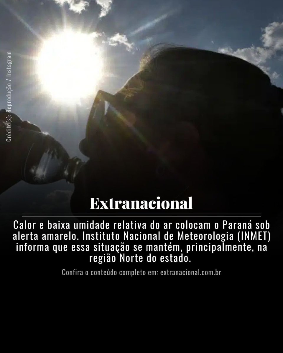 extranacionalpr's tweet photo. Calor e baixa umidade relativa do ar colocam o Paraná sob alerta amarelo.

A íntegra, em Extranacional (@extranacionalbr)

#umidade #clima #parana https://t.co/rgyeTXqNRb