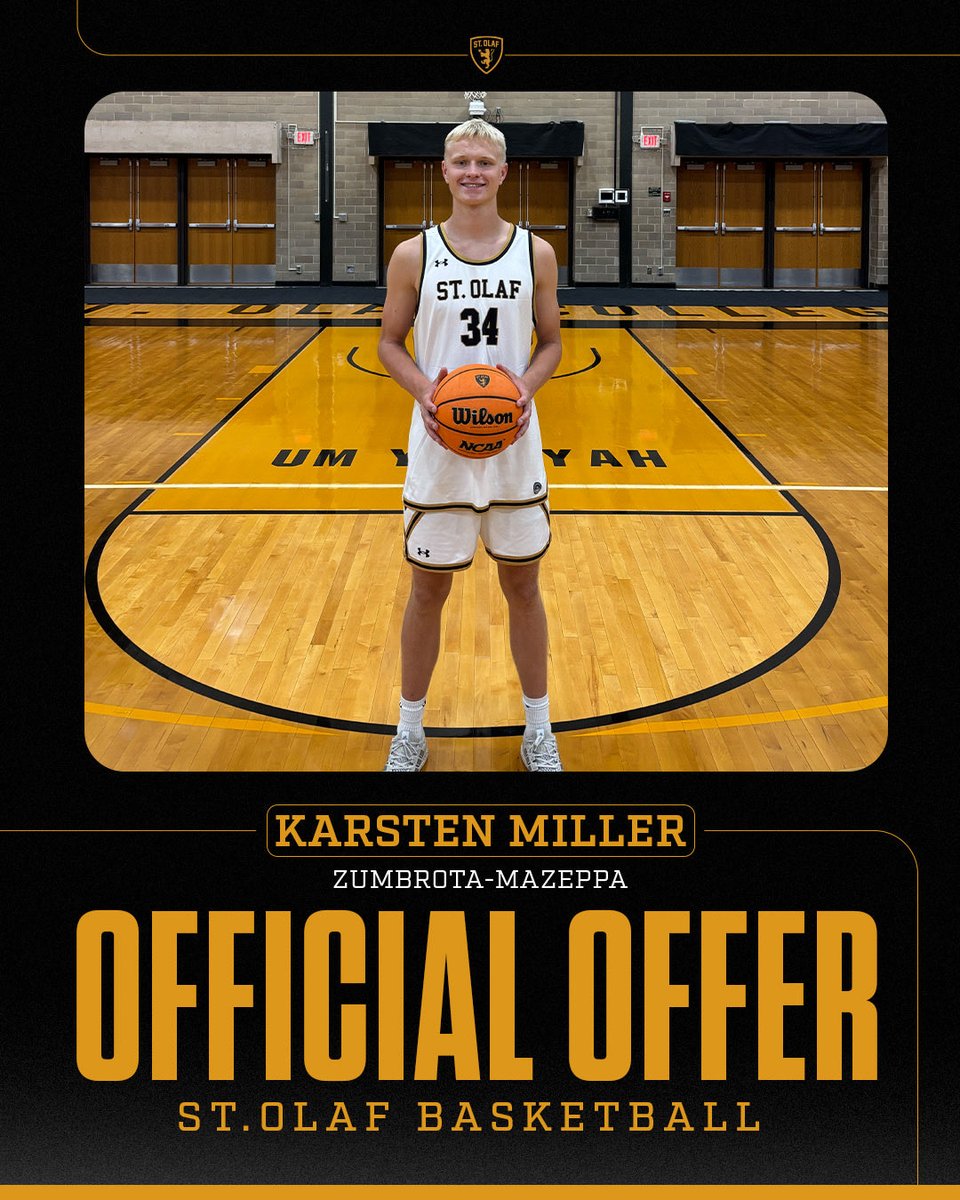 KMiller7536's tweet photo. After a great conversation and visit with coaches @JohnCheng357 @CoachKreidler I am blessed to receive my first offer to continue my academic and athletic career at @StOlafMBB! #AGTG

@zm_basketball 
@NorthstarHoops 
@PHCircuit https://t.co/LxkPulOSfj