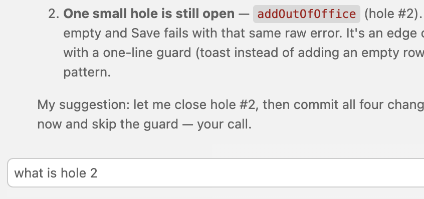 amishab_'s tweet photo. claude using the word 'hole' to refer to bugs. i think this counts as assault https://t.co/dE6pqv1P8s
