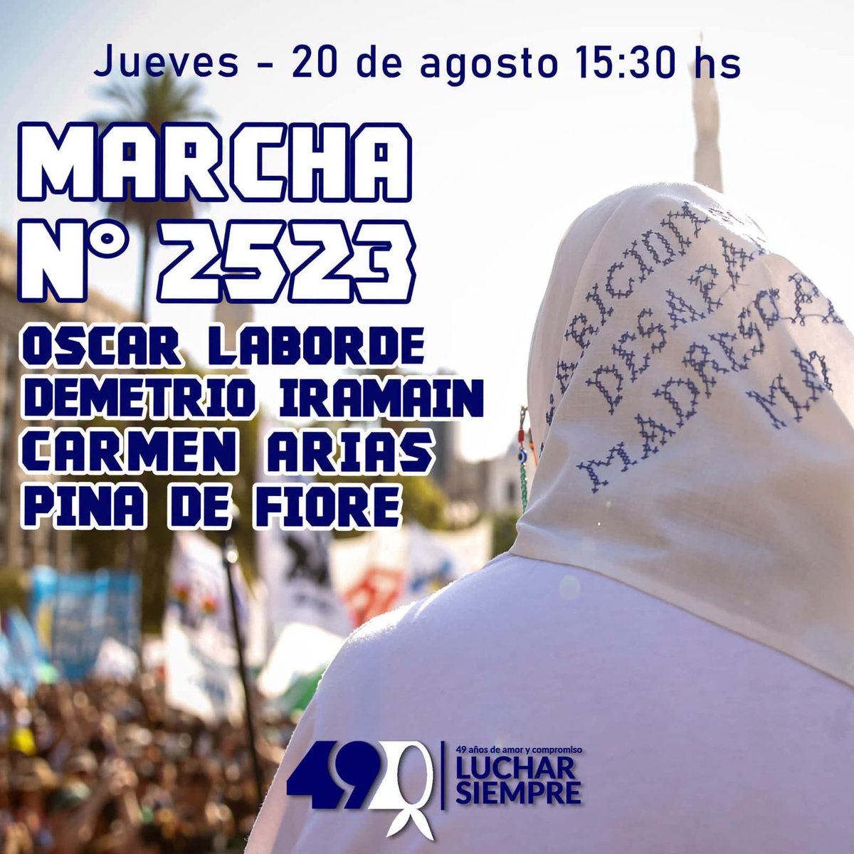 oscarlaborde's tweet photo. Este jueves 20 de agosto voy a tener el honor de acompañar a las Madres de Plaza de Mayo en su histórica marcha.

Que las Madres te inviten a compartir su jueves, caminar junto a ellas y tomar la palabra es un enorme orgullo y, sobre todo, una responsabilidad.

Invito a todos los compañeros y compañeras a encontrarnos en Plaza de Mayo.

Con las Madres, siempre.