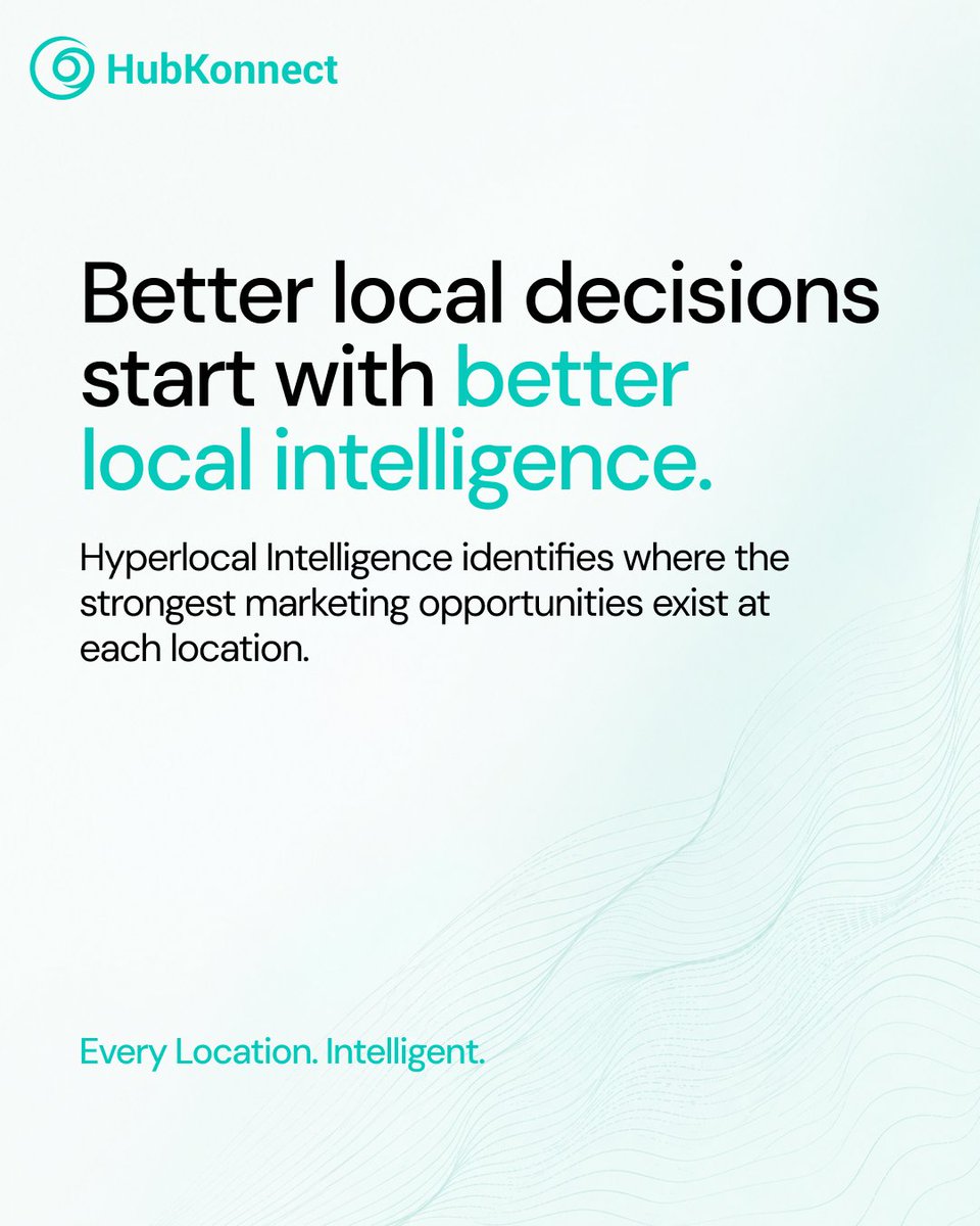 hubkonnect's tweet photo. Better local decisions start with better local intelligence.

Built on more than a decade of proprietary data, Hyperlocal Intelligence identifies where the strongest marketing opportunities exist at each location.

Every Location. Intelligent. https://t.co/cuLrsq7TFn