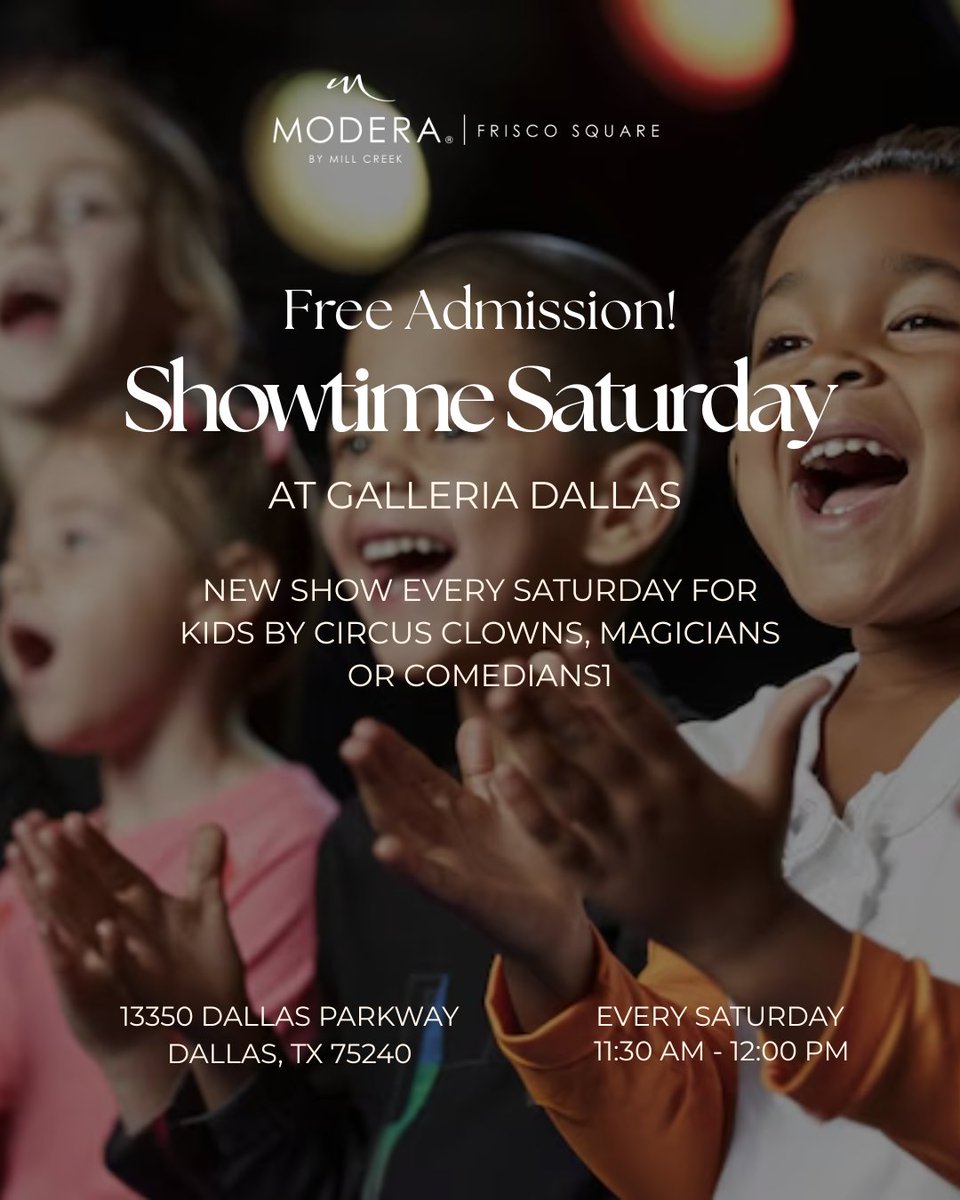 ModeraFrisco's tweet photo. 🎪✨ SHOWTIME SATURDAY! ✨🎩

Bring our kids to Dallas Galleria for a brand-new show every Saturday featuring exciting magicians, circus clowns, and comedians!
#moderafriscosquare #millcreekres #friscoapts https://t.co/DwBleNQXzP