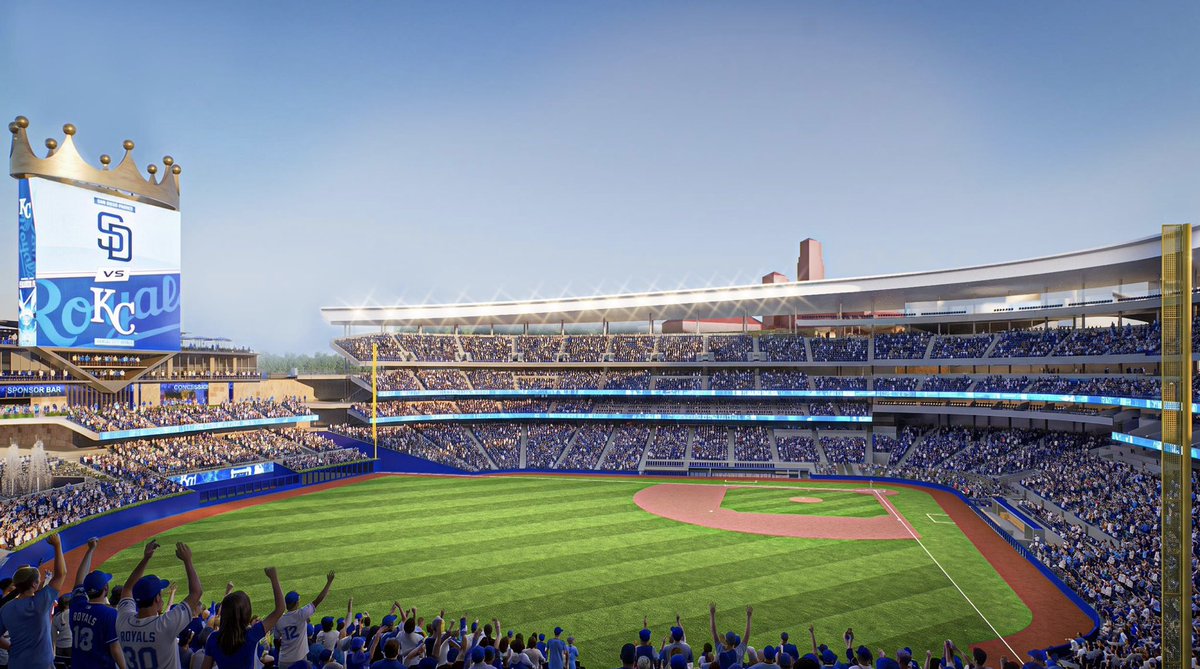 FOS's tweet photo. The Kansas City Royals shared additional renderings for their proposed $2 billion stadium at Crown Center 🏟️

The stadium is set to open in 2030. https://t.co/1C7OKikzWG