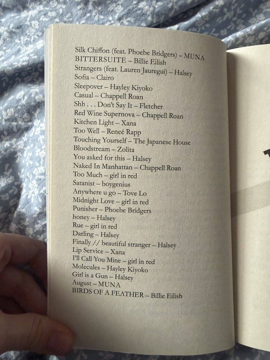 swifthwa's tweet photo. reading a f/f romance book and the first page is a playlist. the author really just googled list of wlw songs and copy pasted it 😭😭 https://t.co/anTYHsNB3G