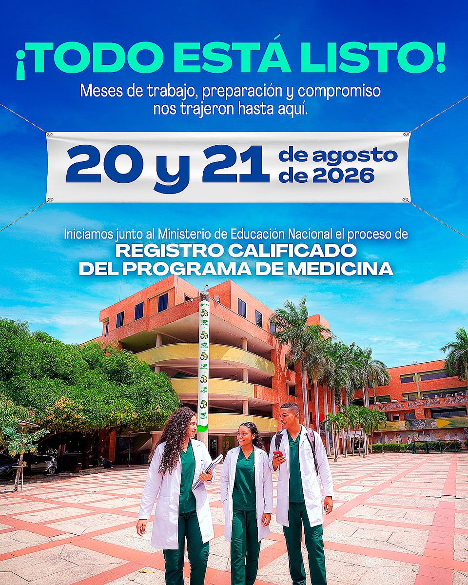 UnicesarOficial's tweet photo. ¡Todo está listo!

Meses de trabajo y preparación nos han traído hasta aquí. Este 20 y 21 de agosto recibiremos al @Mineducacion para el proceso del registro calificado del programa de Medicina. 

Seamos parte de esta historia. https://t.co/6O1weuMJUk