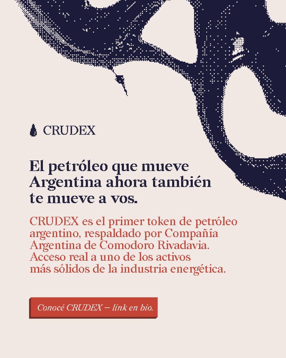 Companiargen's tweet photo. 🛢️ El petróleo argentino, ahora accesible para vos. CRUDEX es el primer token respaldado por Compañía Argentina de Comodoro Rivadavia — acceso real a uno de los activos más sólidos de la industria energética del país. 

📲 Conocé más en el link de la bío #PetroleoArgentino #Web3 #Inversion
