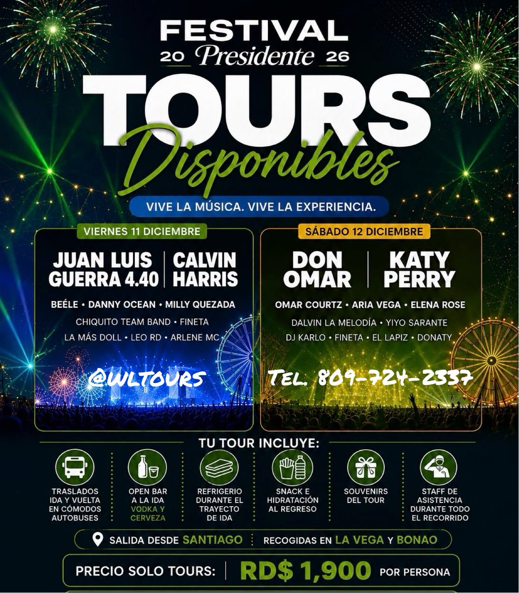 WL_Tours's tweet photo. Estamos listos para la temporada de conciertos 🎶 con @wltours

Reservas al: (809) 724-2337

#concierto #FestivalPresidente #musica #santodomingo https://t.co/sGcXj6tVEe