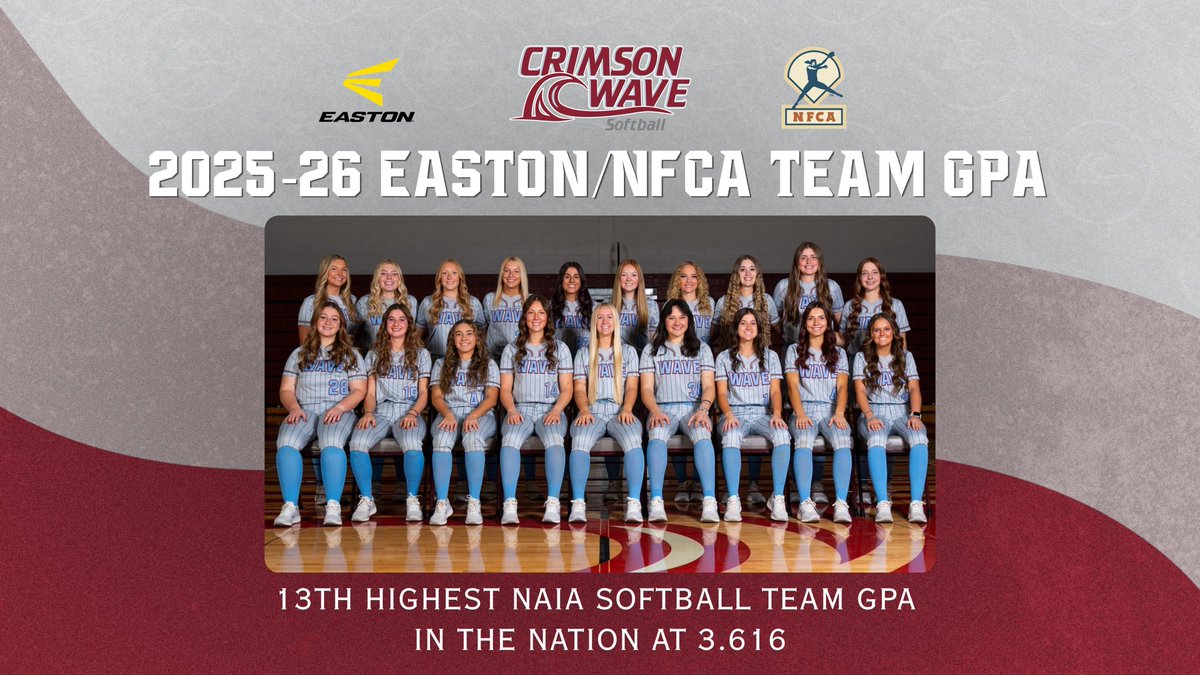CCSJAthletics's tweet photo. As the Easton/NFCA released its All-America Scholar-Athlete honors this past week for the 2025-26 academic year, CCSJ Softball earned the 13th highest GPA amongst all NAIA softball teams in the nation!

Congrats and way to go ladies! 
#gowave 🌊

📰 https://t.co/QgDg6DFRo0 https://t.co/R7ykqd2U6G