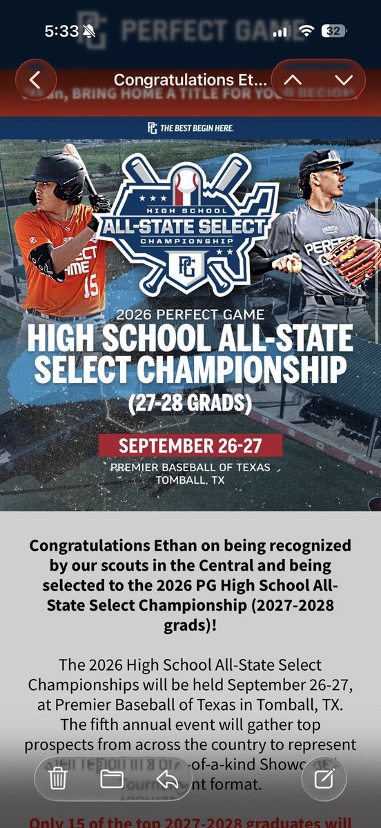 EthanHanam85928's tweet photo. Thank you Perfect Game for the opportunity to represent my region at the High School all state games
@RaysNorth @Velocity_GB @PG_WiscMinn https://t.co/9dQwlhvHyA