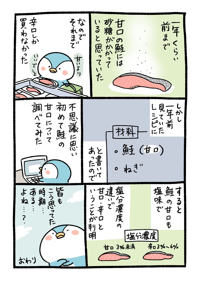 kiritanitoshiro's tweet photo. 鮭の甘口辛口（再） https://t.co/JCeV1xAMYS