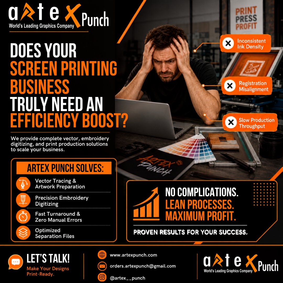 ArtexPunch's tweet photo. Struggling with artwork that’s not production-ready? 👀

At Artex Punch, we provide professional vector artwork, embroidery digitizing, DTG/DTF files and print-ready artwork, built for clean, accurate, and reliable production.

📩 orders.artexpunch@gmail.com
📸 @artex__punch https://t.co/KMyYtIeFah