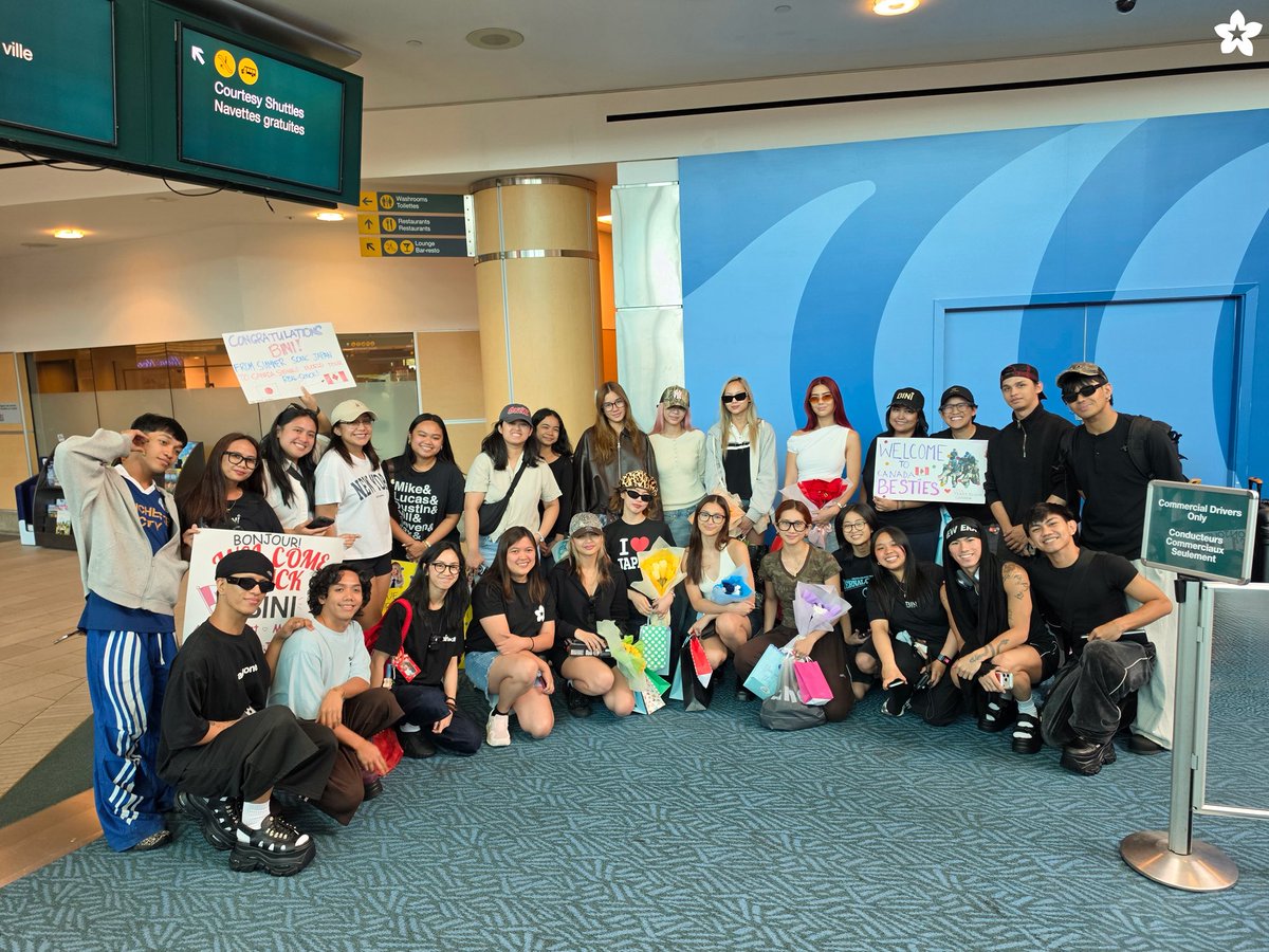 ABSCBNNews's tweet photo. THE SIGNAL IS BACK ON! 📶

Blooms gave a warm welcome to the Nation's Girl Group BINI (@BINI_ph) and the Besties upon their arrival in Vancouver, Canada, for the next stop of the "Signals" World Tour.

(📷: BINI/X) https://t.co/Rm5T11KFrW