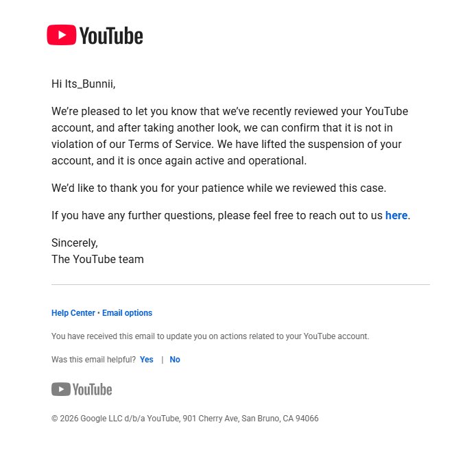 its_bunnii's tweet photo. Were back!! ❤️
Hoping everyone else who was wrongly terminated gets theirs back soon too! 
🤞 crossing my fingers that their going in ban order or something and you will all see an email in the next few days 😌🤞❤️ https://t.co/x0ESPD3BlX