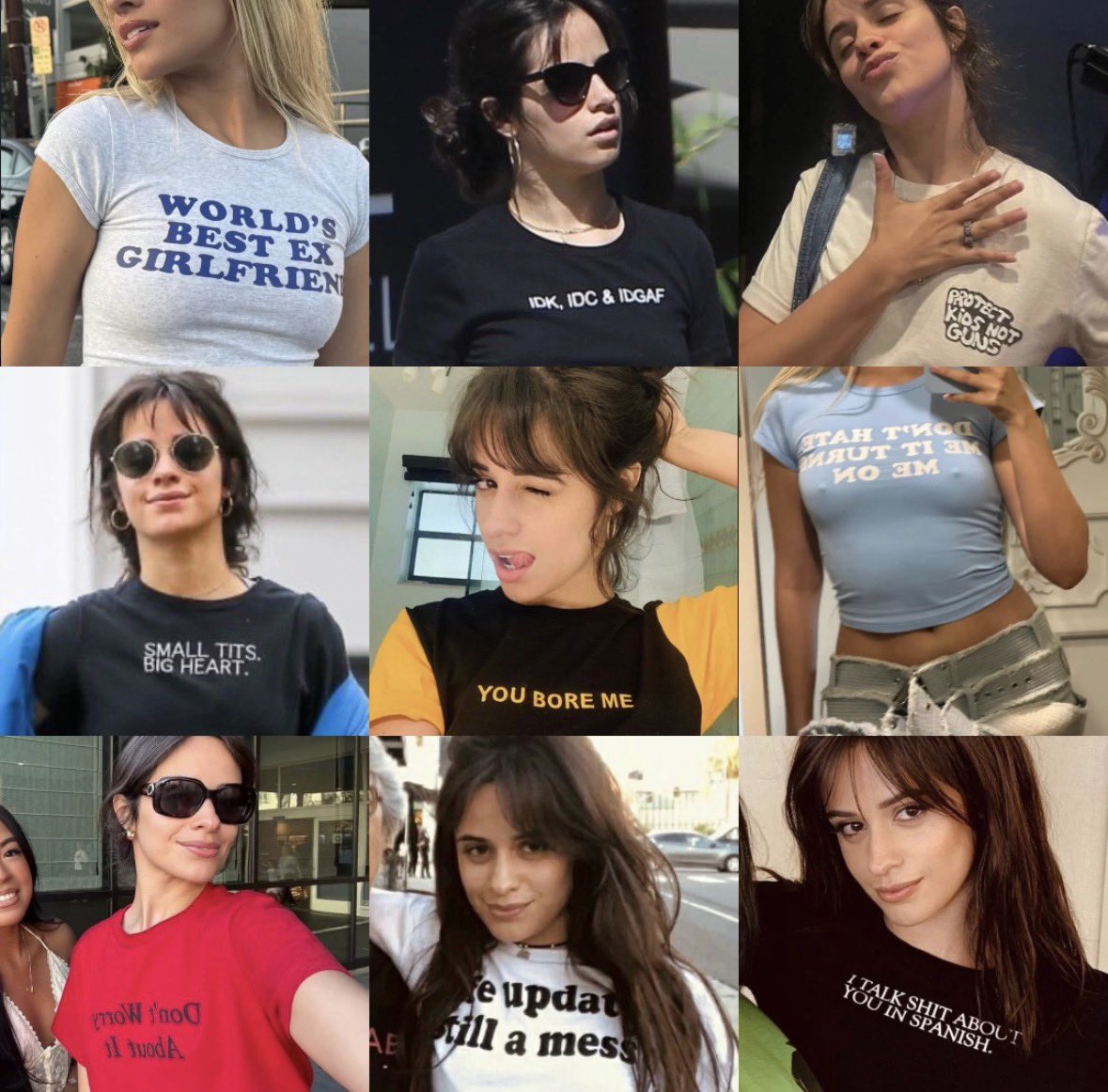 x_xver's tweet photo. Camila Cabello cool T-Shirts:

“World's best ex girlfriend"
"IDK, IDC &amp; IDGAF”
"Protect kids not guns"
"Small tits. Big heart."
"You bore me"
"Don't hate me, it turns me on"
"Don't worry about it"
"Life update: still a mess"
"I talk shit about you in spanish." https://t.co/ycVBBU4OJc