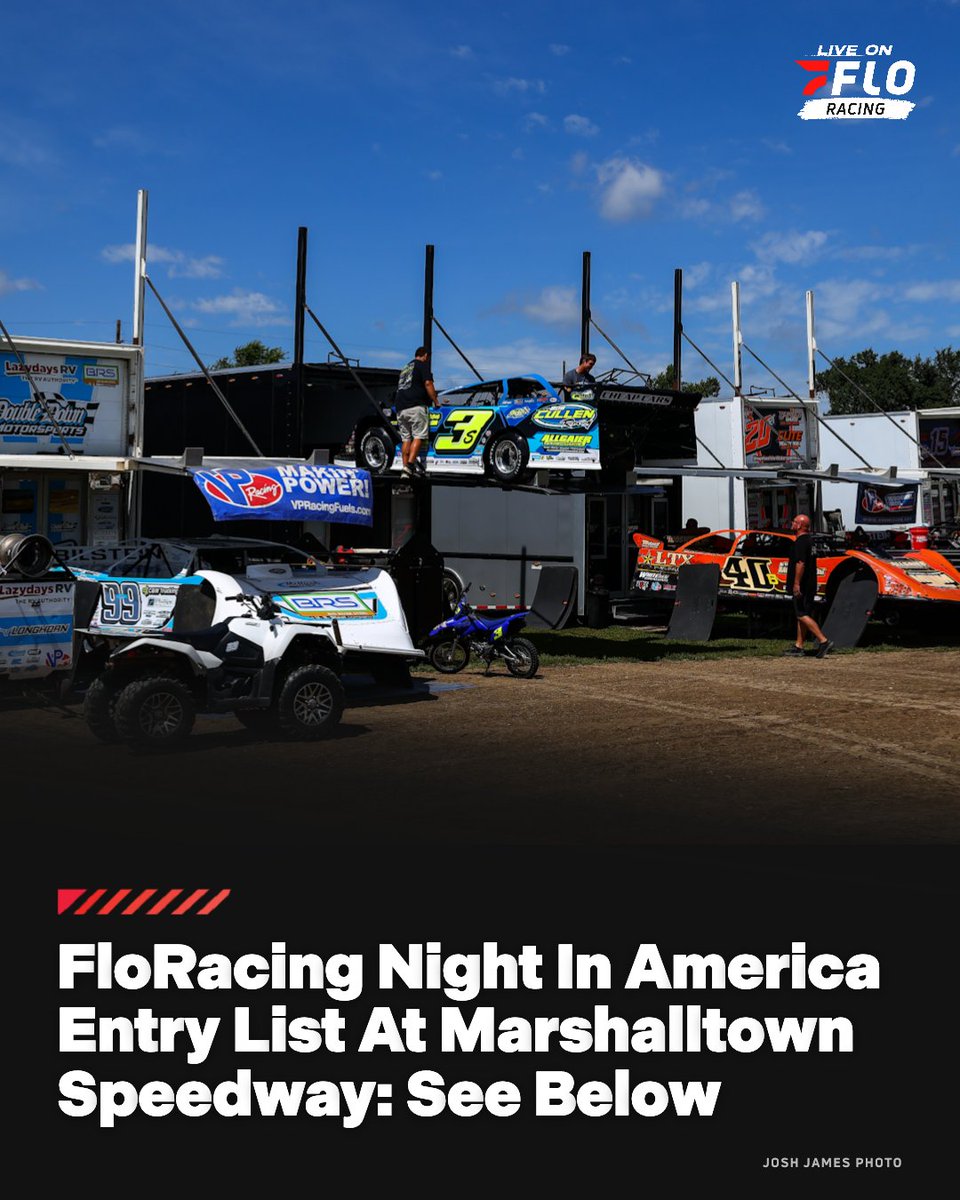 FloRacing's tweet photo. 30 cars are entered for tonight’s $20,000-to-win FloRacing Night in America event at Marshalltown Speedway.

Bobby Pierce, Ricky Thornton Jr., Brandon Sheppard, Devin Moran, Nick Hoffman and Tim McCreadie headline the field, while Hudson O’Neal looks to stay perfect at Marshalltown after winning all three previous series visits.

See the full entry list below.