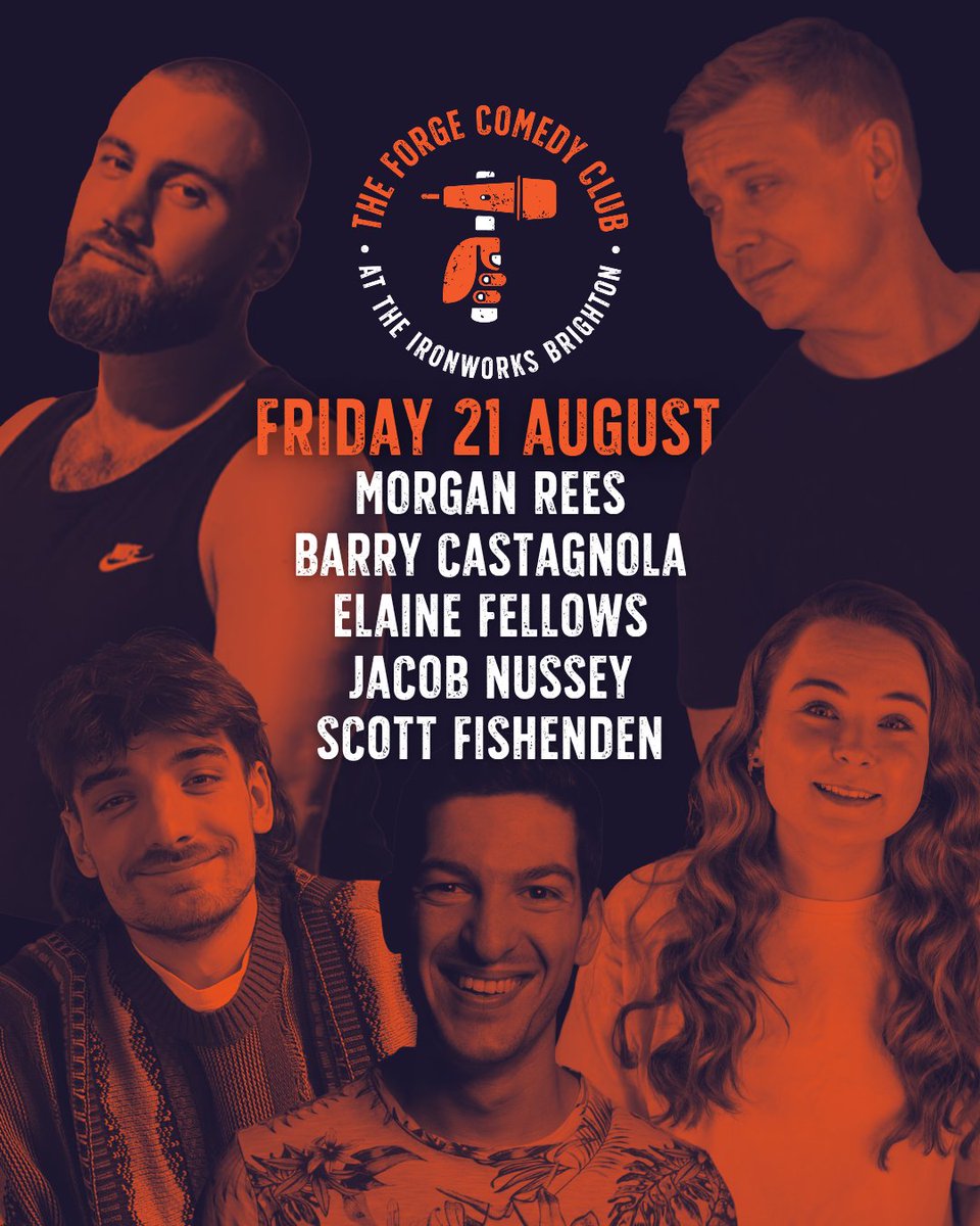 ForgeComedyClub's tweet photo. Friday night in when this lot are out?! Absolutely not! Get down to Forge this Friday for these FIVE fantastic acts 🤩 PLUS! A Summer Sizzler Discount : SUMMER26

🎙️ Morgan Rees
🎙️ Barry Castagnola
🎙️ Elaine Fellows
🎙️ Jacob Nussey
🎙️ Scott Fishenden

FORGE IS ON FIRE!

🔗 Tix 👇 https://t.co/BIY0nO5iuF