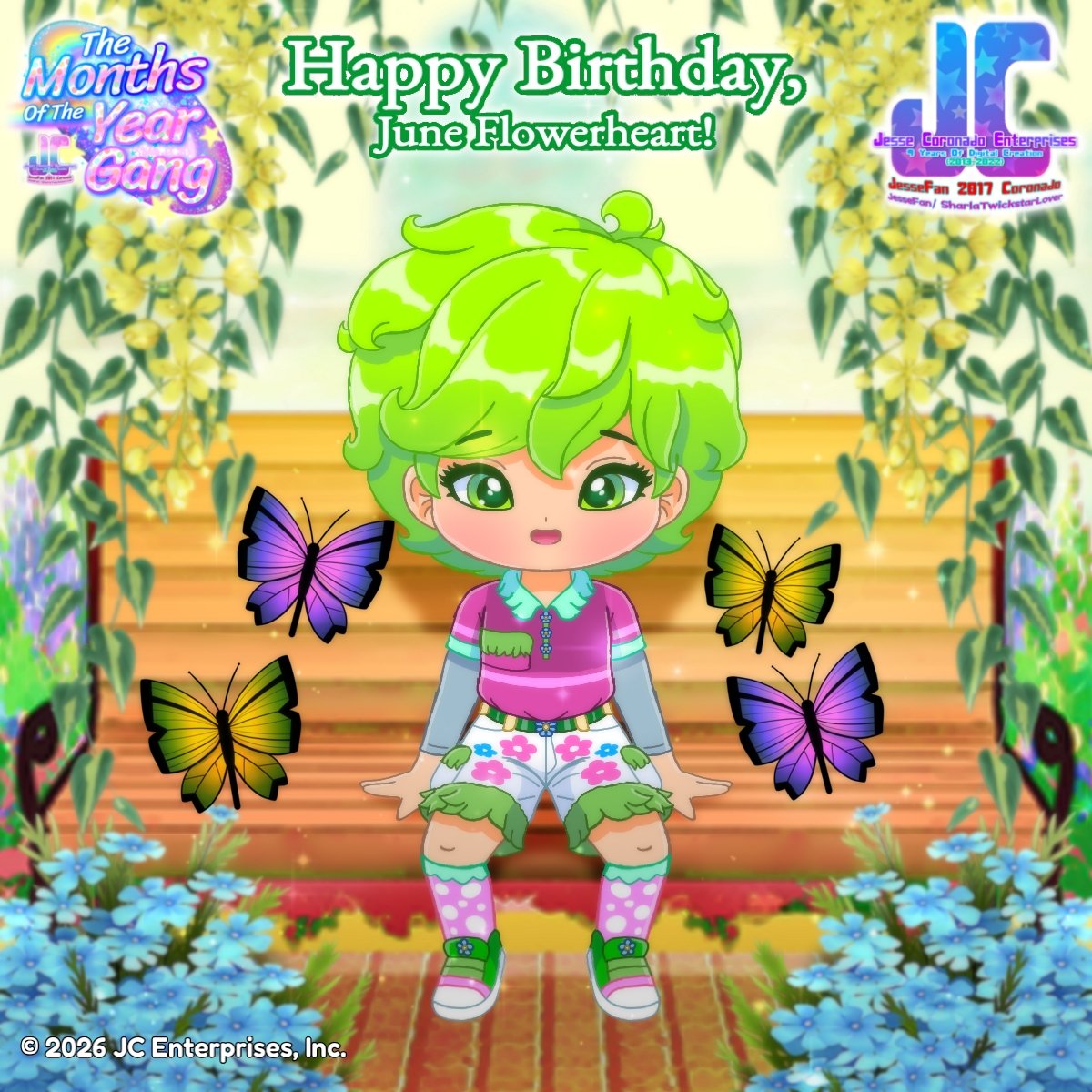 JesseFanSharla1's tweet photo. "I just love sitting on the bench on my special day.
 Enjoying my relaxation and near my favorite plants.
 🌻🌼🌻

 I just hope my sister, May would come to sit with me."

     -June Flowerheart 🌼 https://t.co/JWgiK5MzvV