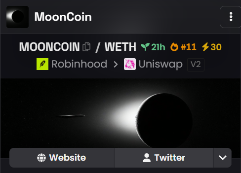 mooncoinrobin's tweet photo. ⚡ Boosted 30x MOONCOIN on DEX Screener!

https://t.co/OK5XYaiehj

#MOON #MOONCOIN #VLAD https://t.co/cmDWvBLOTB