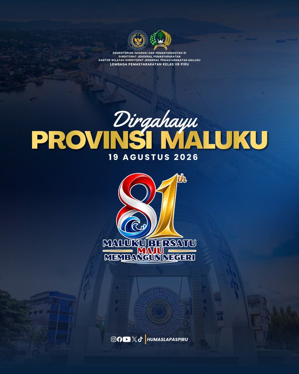 Humaslapaspiru's tweet photo. Selamat Hari Ulang Tahun Ke-81 Provinsi Maluku
“Maluku Bersatu Maju Membangun Negeri”

#lapaspiru #maluku https://t.co/EC8tQtOmWi