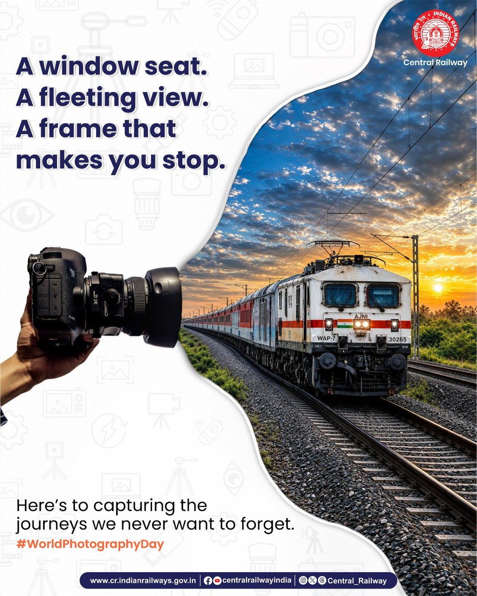 GM_CRly's tweet photo. The beauty of a journey often lives in the moments we pause to capture.

This World Photography Day, Central Railway celebrates the art of capturing the many sights, landscapes and moments that make every journey memorable.

#WorldPhotographyDay  #Photography #CentralRailway https://t.co/5SU1iyYJKt