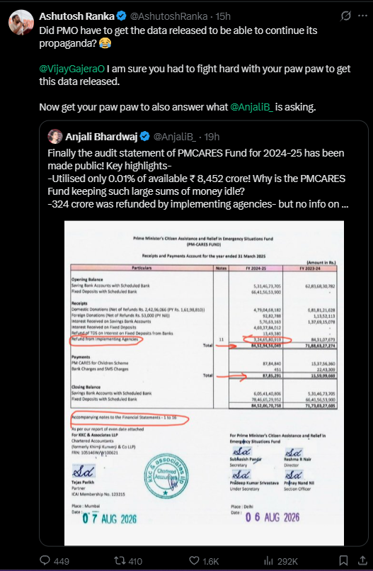 IamTheStory__'s tweet photo. Dear Ashutosh Ranka aka Ashutosh Kejriwal

1. Anjali Bhadwaj left her World Bank Consultant job and joined Arvind Kejriwal and Manish Sisodia in 1999 to start an NGO named "Parivartan" and she chose to step down in the year 2003.
2. She founded SATARK NAGRIK SANGATHAN which is funded by SRUTI and Association for India’s Development (AID). SRUTI has been funded by OXFAM and Ford Foundation along side Azim Premji Foundation. AID has been funded by Twitter founder Jack Dorsey!!
3. She is convenor of NCPRI (National Campaign for Peoples’ Right to Information) which is nothing but a cabal of communist propaganda.
4. She is a member of Campaign for Judicial Accountability and Reforms (CJAR) Convened by Supreme Court Advocate pr(ASHANT) Bhushan.
5. She became an Ashoka Fellow in the year 2009 just like her old friend Arvind Kejriwal.
5. She received funding from Thakur Family Foundation in Aug 2019 for a project collaboration with CENTER FOR EQUITY STUDIES founded by Soros lout named Harsh Mander...!!
6. She was given Anti Corruption Champion Award by the US State Department in the year 2021.
Most of the awardee has been working or associated with entities funded by either US State Department, National Endowment for Democracy or Soros's Open Society Foundation.

So in nut shell AAM ADMI PARTY is working up the propaganda of AAM ADMI PARTY to praise AAM ADMI          
PARTY...😂😂