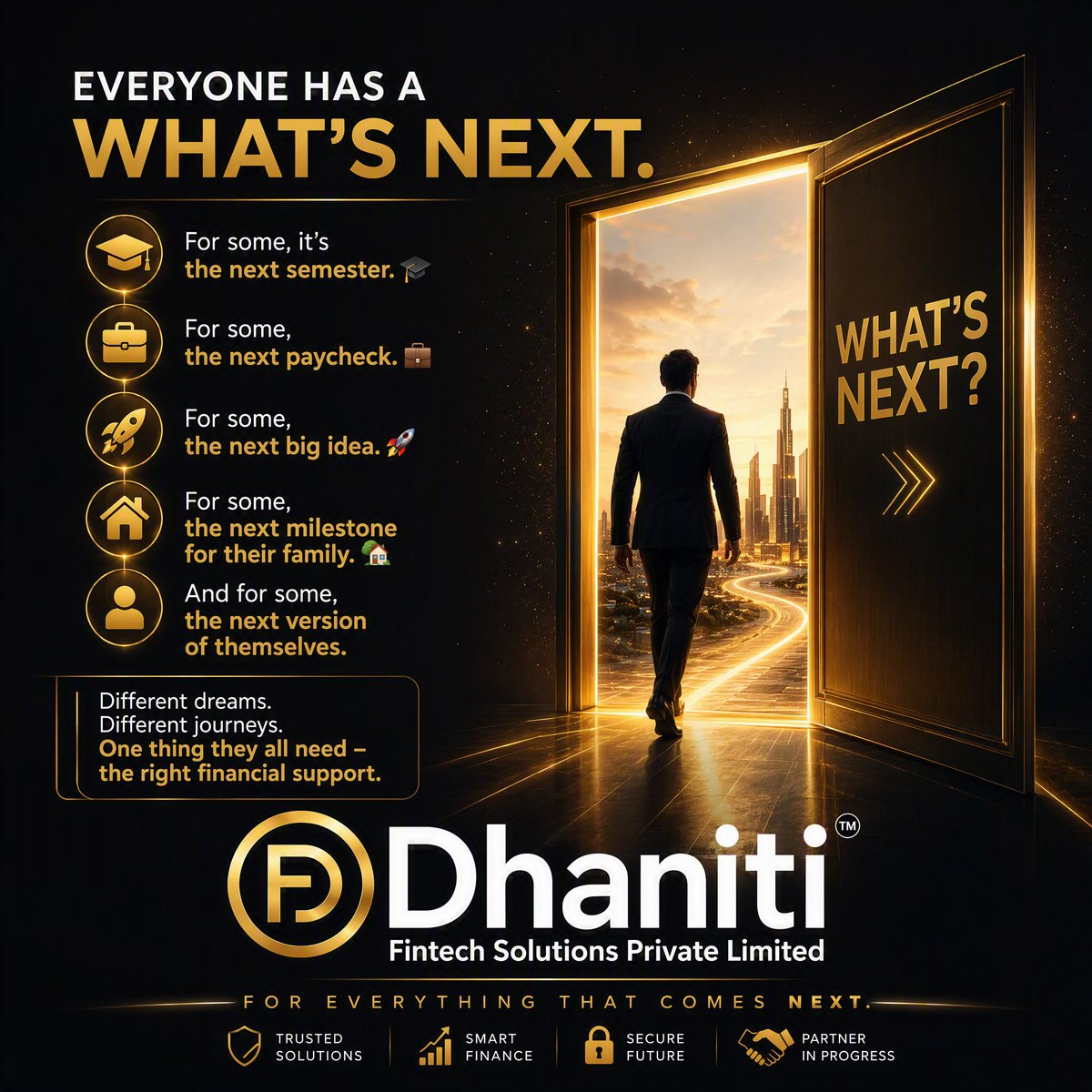 Dhanitifintech's tweet photo. Dhaniti is a fintech solutions company building simpler, smarter and more accessible financial experiences.

From payments and credit to rewards, insurance, digital gold and global financial solutions.
Finance made simpler. Possibilities made bigger. https://t.co/IWTLSfIWal